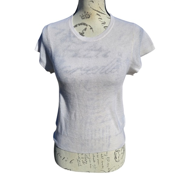 J. Crew NWT Ribbed Featherweight Cashmere Knit Short Sleeve Top Ivory Cream M - Picture 2 of 11